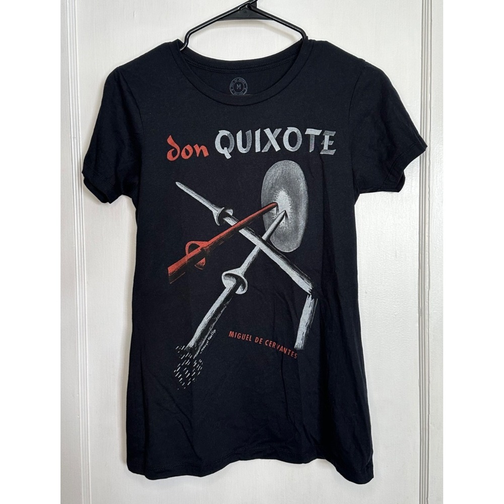 Out of Print Women's Size M Black Don Quixote Book Cover Art T-Shirt Cervantes